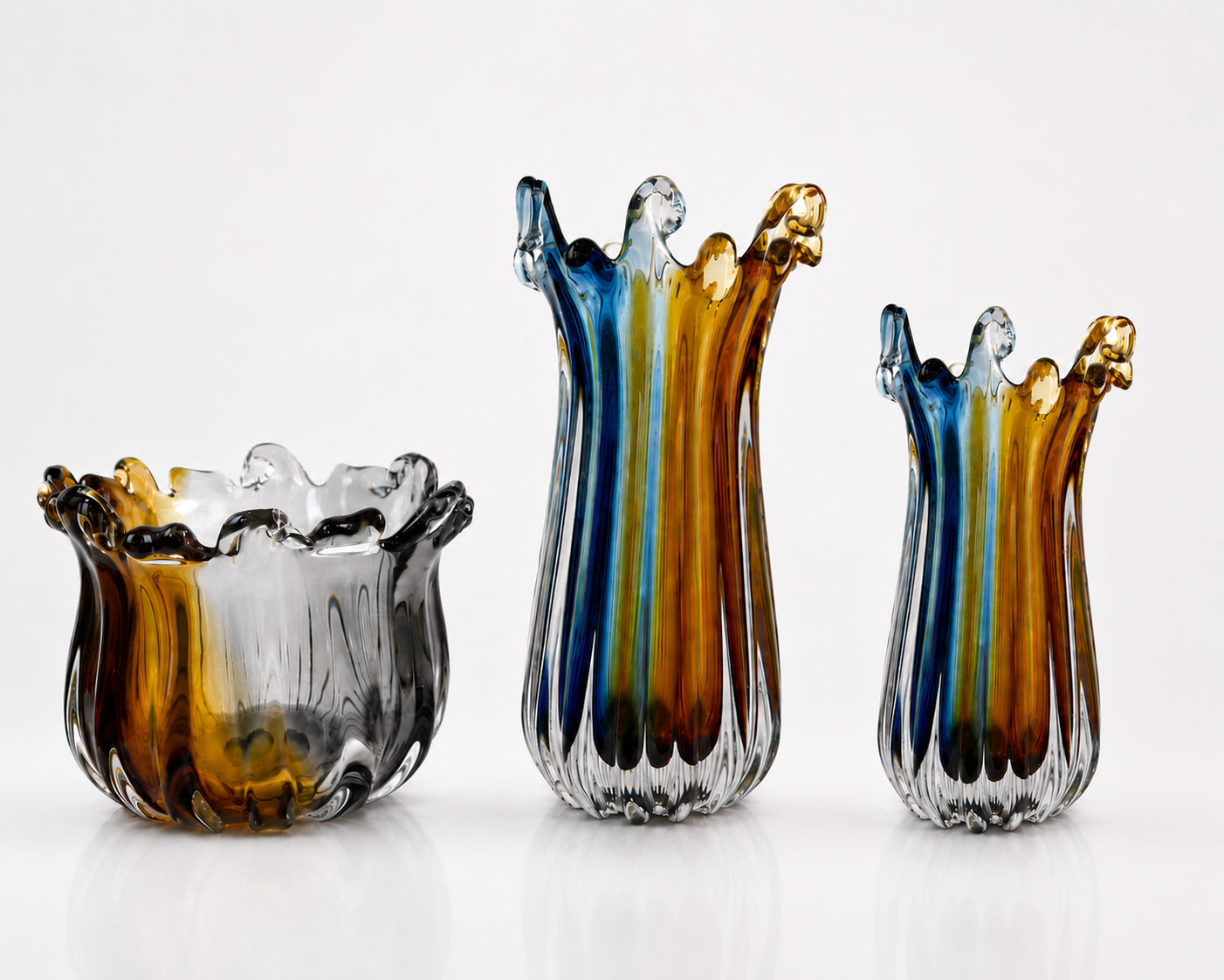 Glas Vase, Schale Blau/Amber Handarbeit
