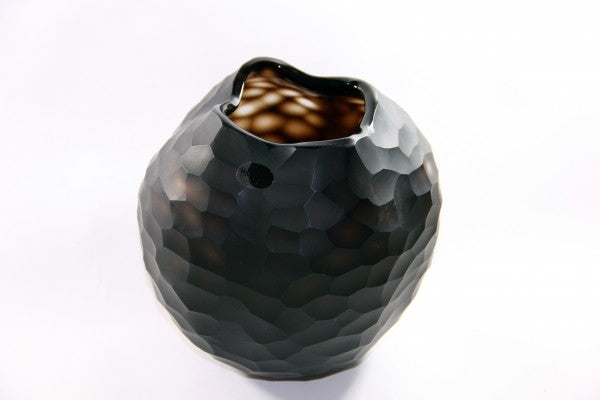 Glasvase rund Blumengefäß Deko Tischvase Moonlight Höhe 18cm braun Handmade