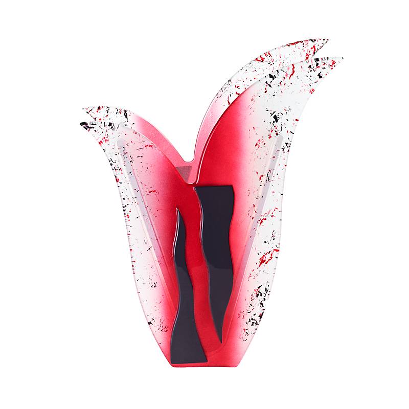 Glasvase Designelement Deko Tischvase Fusing Glas Kunst weiß rot 31cm Handmade
