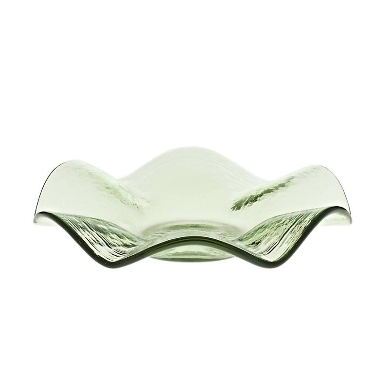 Glasschale Thüringer Waldglas grün 23cm gewellt Schüssel Gefäß Handmade