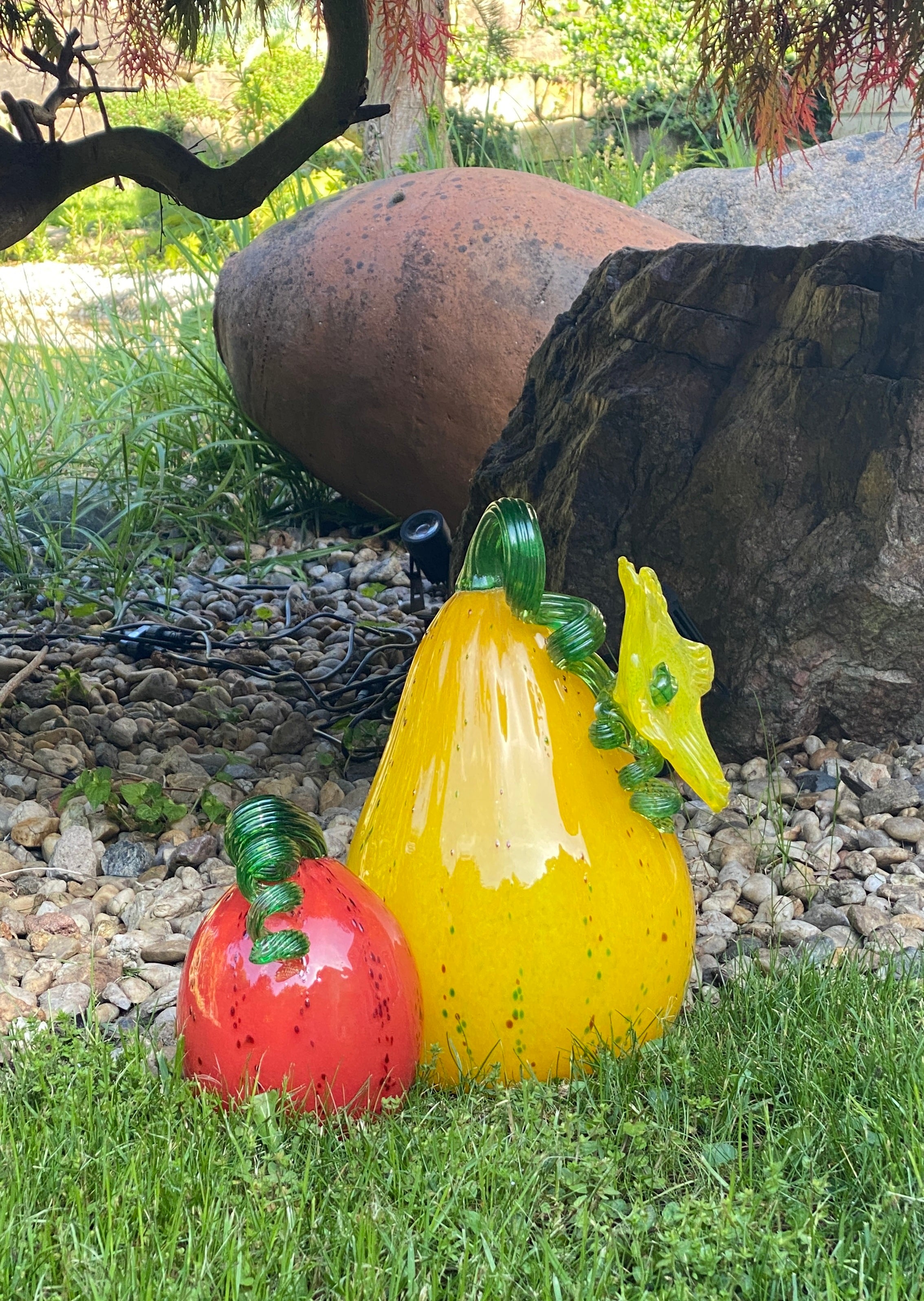 Kürbis Gemüse mit Blüte 30cm Glas Früchte Figuren Küche Vitrine Sammeln Glaskunst