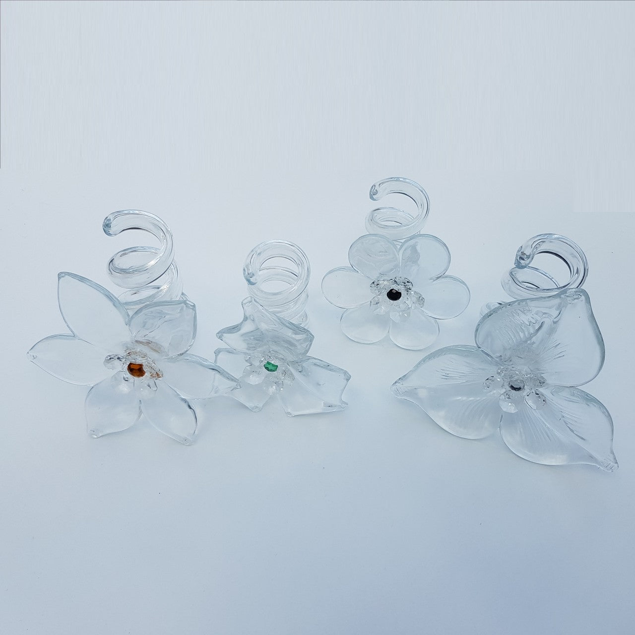 Glasblume klar Strassstein grün Tischdekoration Serviettenring 10cm Handmade