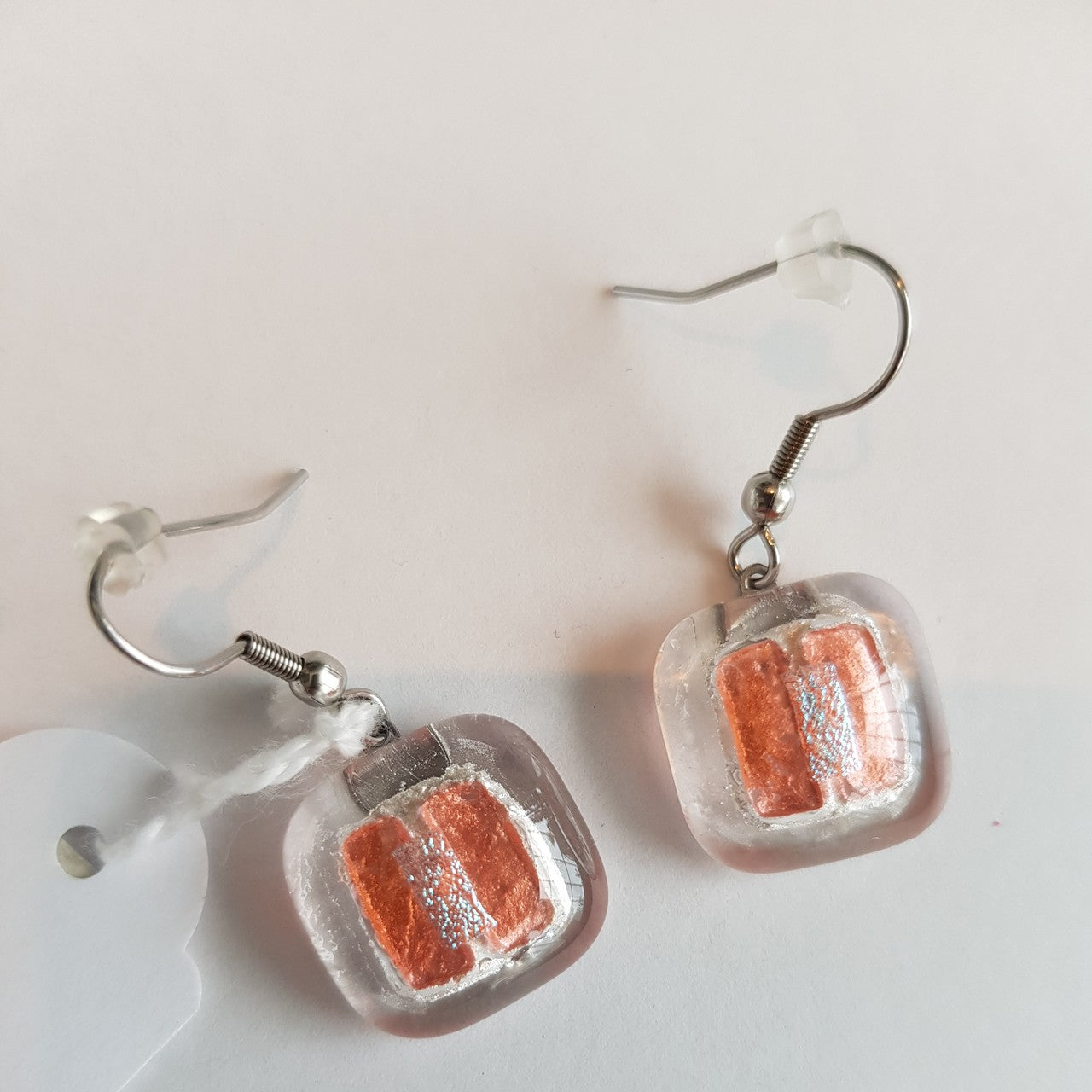 Ohrringe mit Glasstein Rosa Orange Fusing