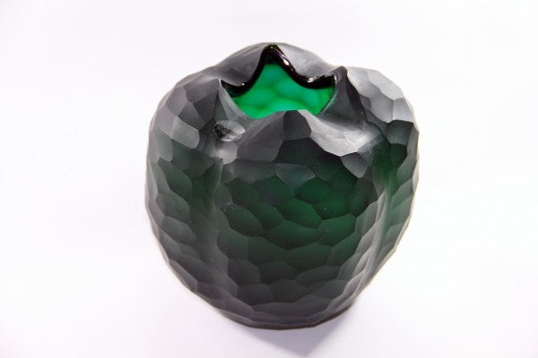 Glasvase rund Blumengefäß Deko Tischvase Moonlight Höhe 18cm grün Handmade