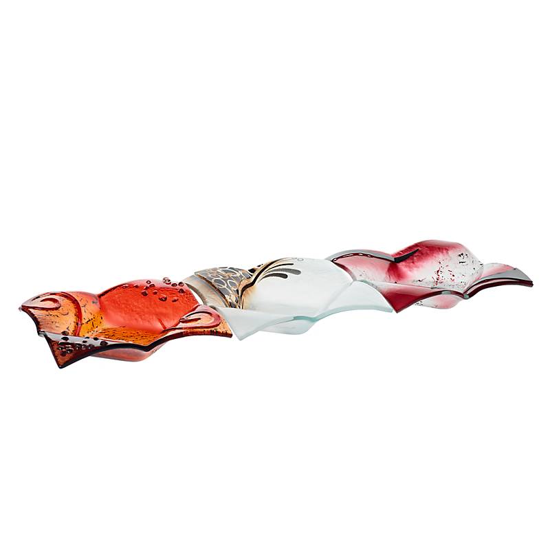Kerzenhalter Glasschale Blüte Tischdeko Fusing Glas weiß rot 16x16cm Handmade