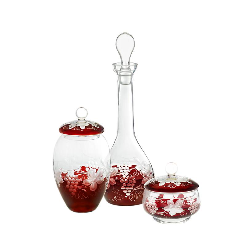 Dose mit Deckel Red Queen 24 cm, Weinrot, aus Glas