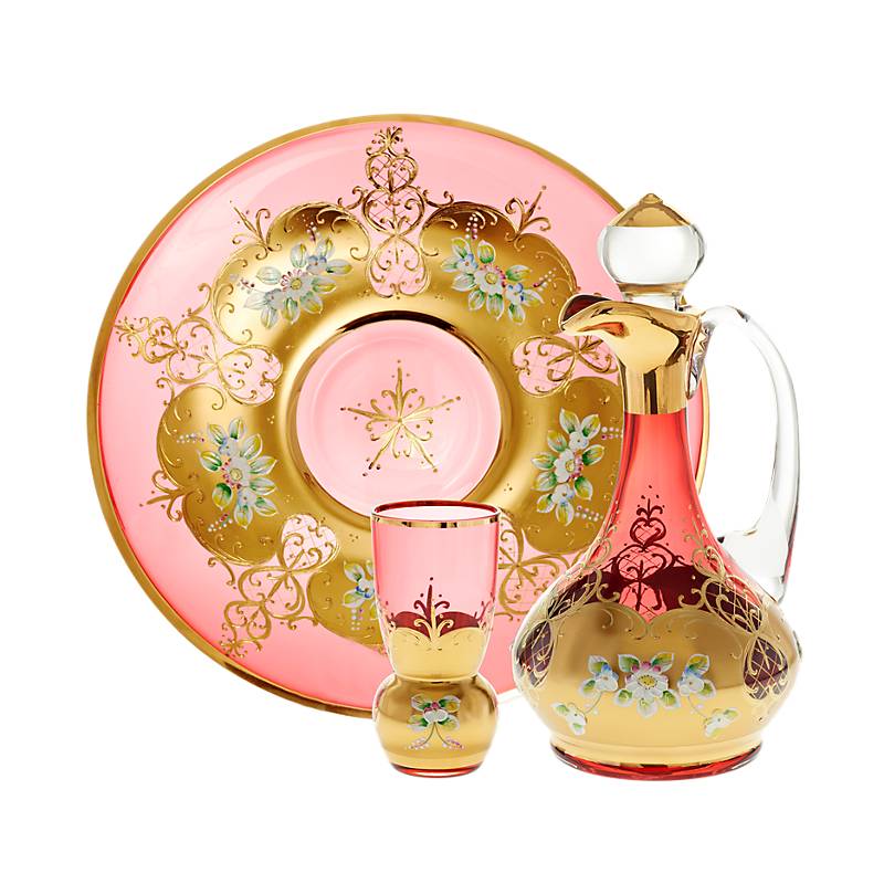 Flasche mit Verschluss Red Queen 750 ml, Rot/Gold, aus Glas