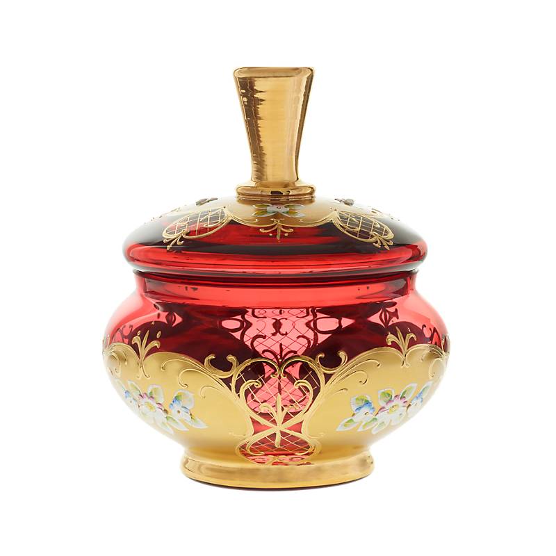 Dose mit Deckel Red Queen 19,5cm, Rot/Gold, aus Glas