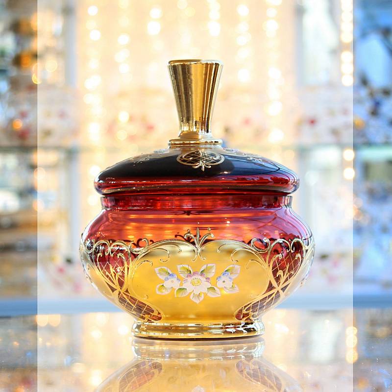 Dose mit Deckel Red Queen 19,5cm, Rot/Gold, aus Glas