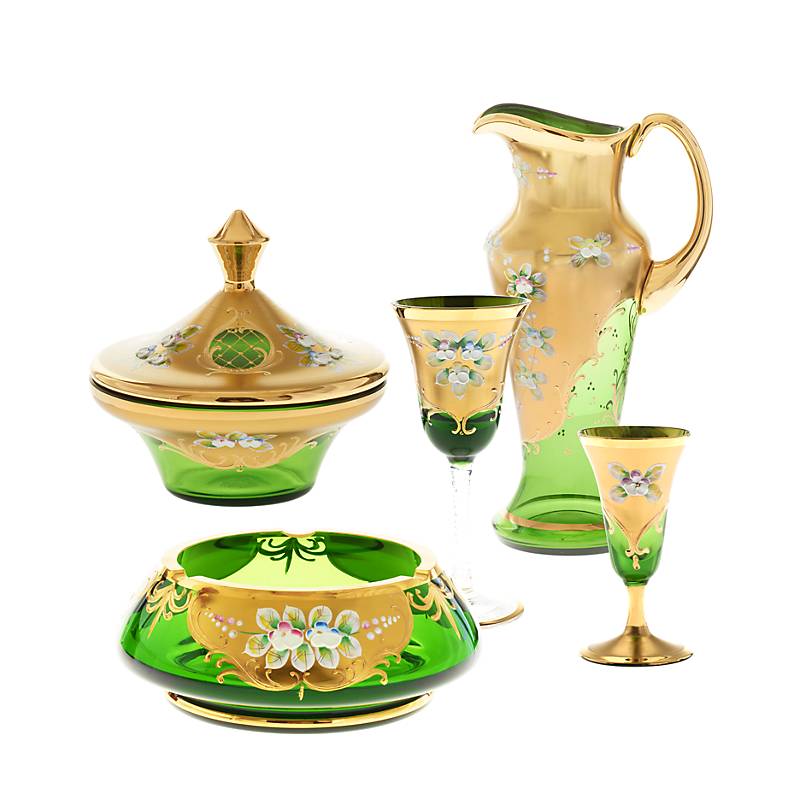 Dose mit Deckel Green Queen 15,5 cm, Grün/Gold, aus Glas