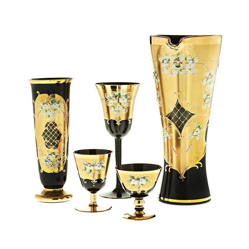 Trinkbecher Black Queen 80 ml, Gold/Braun, aus Glas