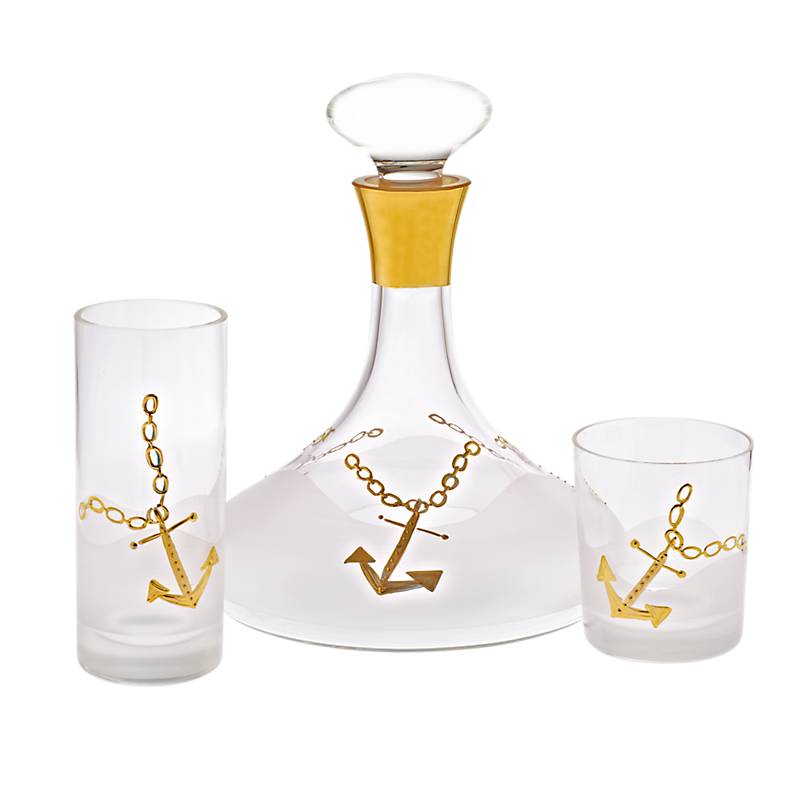 Trinkbecher gold/Anker, Golden Ancher 300ml, aus Glas