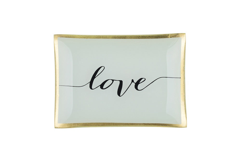 Glasteller Goldrand Schriftzug Love weiß 14x10cm